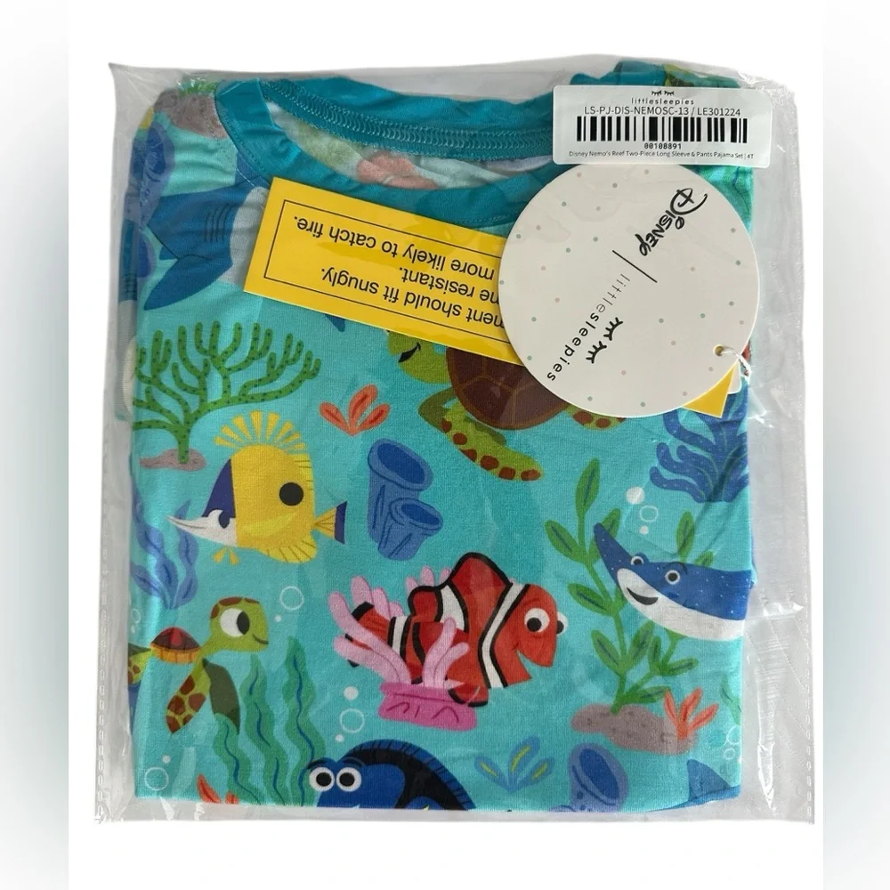 Little Sleepies Disney 🐠 Nemo’s Reef Bamboo Pajama Set 2 Piece Size 4T NWT